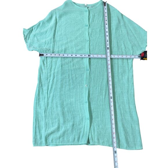 Womens Size M/L Mint Green Button-Front Dress With Sleeves Peasant blouse Boho - Picture 5 of 5